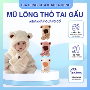 Mũ Lông Thỏ Tai Gấu Trùm Đầu Kèm Khăn Quàng Cổ Ấm Áp Họa Tiết Gấu Dễ Thương Cho Bé Quà Giáng Sinh Cho Bé
