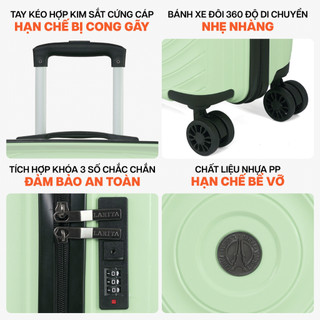 Vali Kéo MIAvn Larita ZeroX Size 20/24 Inch - Nhựa PP Siêu Bền, Hạn Chế Bể Vỡ, Khoá Số, Bánh Xe Đôi