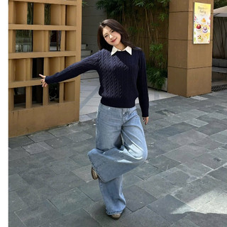 DELIZ - Áo len nữ cổ tròn dài tay vặn thừng len lông thỏ cao cấp dáng trơn basic cho nữ AL69