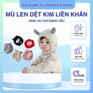 Mũ Len Dệt Kim Liền Khăn Hình Tai Thú Đáng Yêu Siêu Ấm Cho Bé Mùa Đông Quà Tặng Giáng Sinh Noel Cho Bé