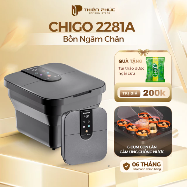 Bồn ngâm chân massage Chigo 2281A gấp gọn chống giật, bồn ngâm chân làm nóng Thiên Phúc Tâm