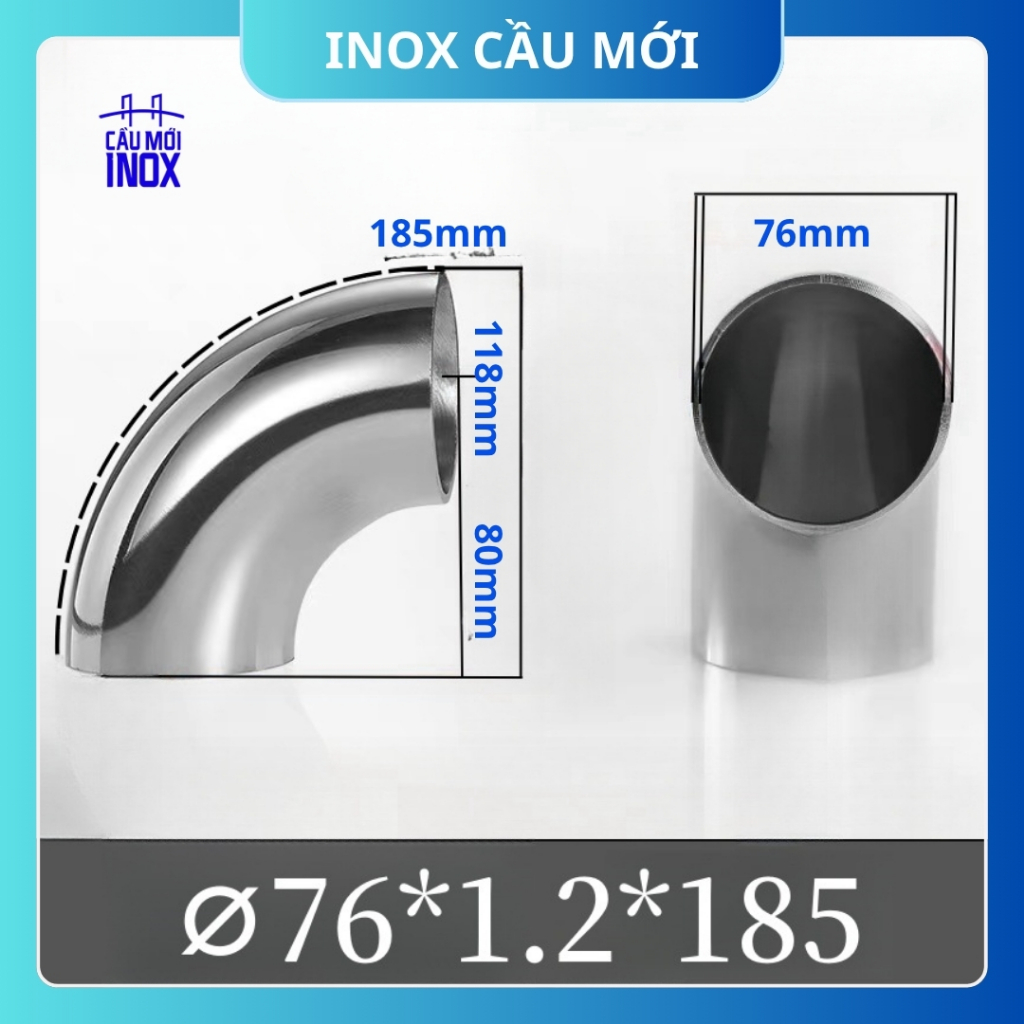 Cút inox 304 dày 1.2mm/1.5mm - Co inox 90 độ phi 50mm/60mm/76mm/89mm hàng loại 1 chất lượng cao