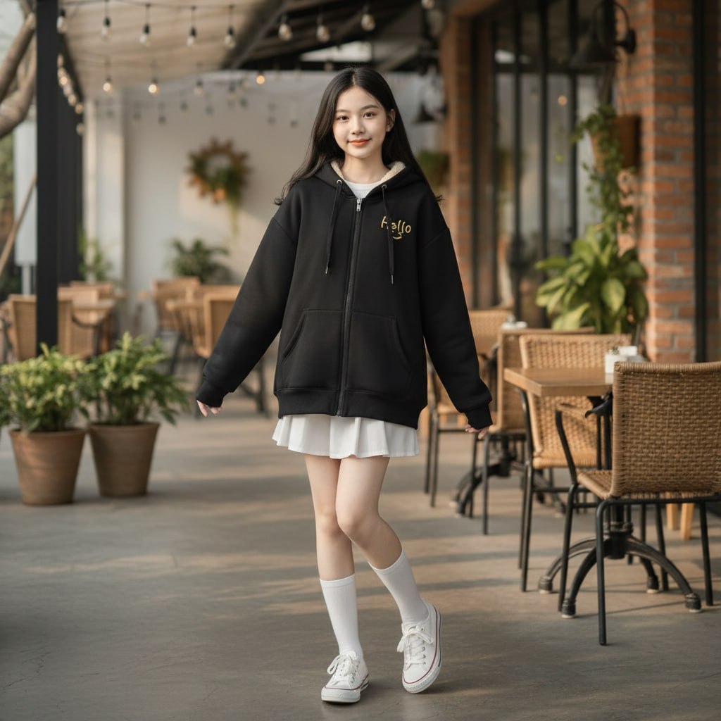 Khoác nỉ 2 lớp lót lông hello cho bé gái size đại BEESHOP D25093