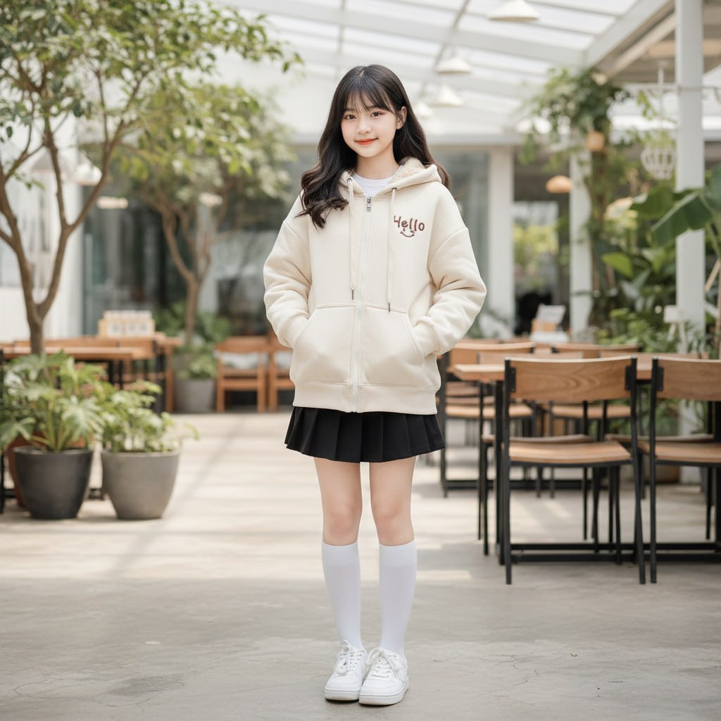 Khoác nỉ 2 lớp lót lông hello cho bé gái size đại BEESHOP D25093