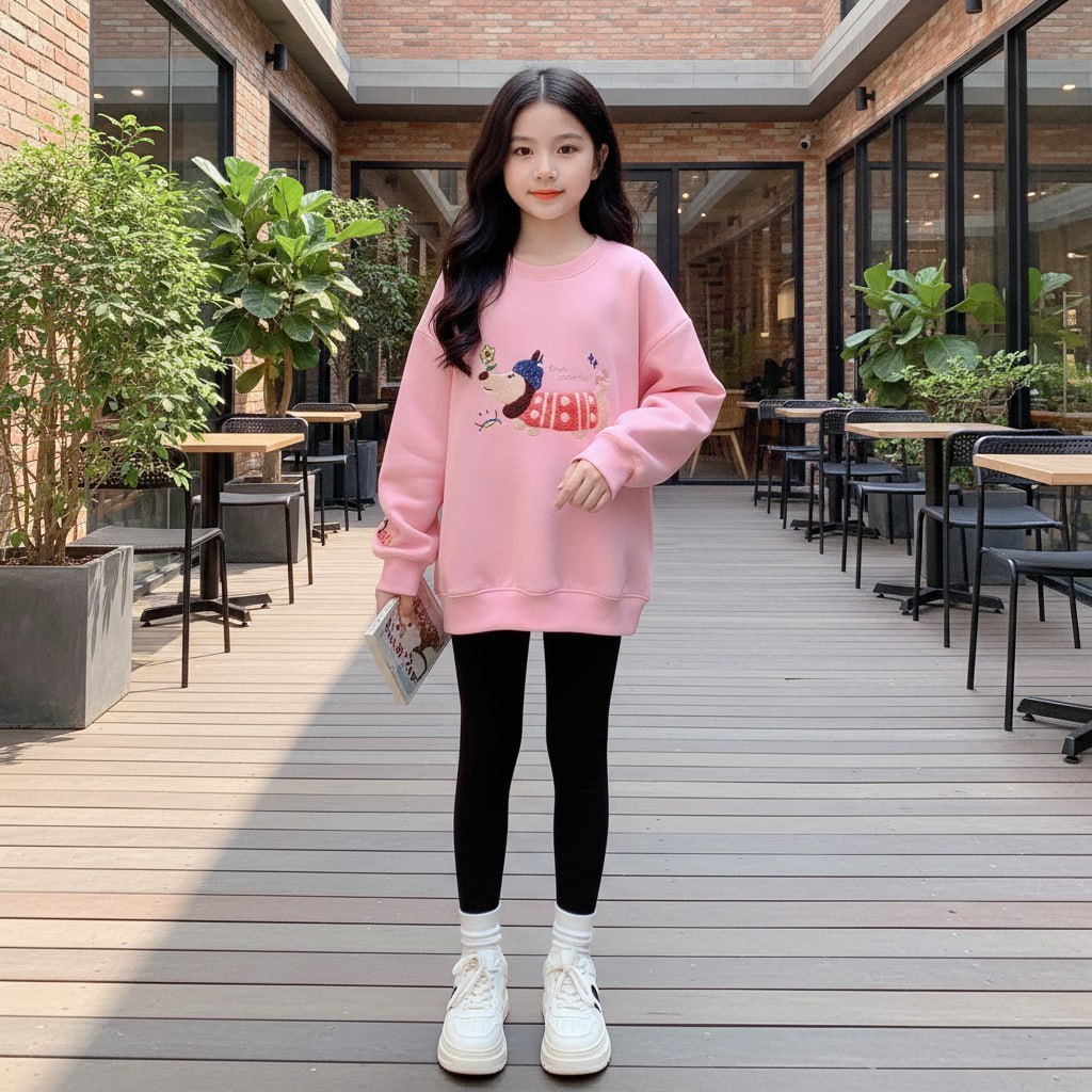 Áo nỉ cổ tròn in cún cho bé gái size đại BEESHOP D25095