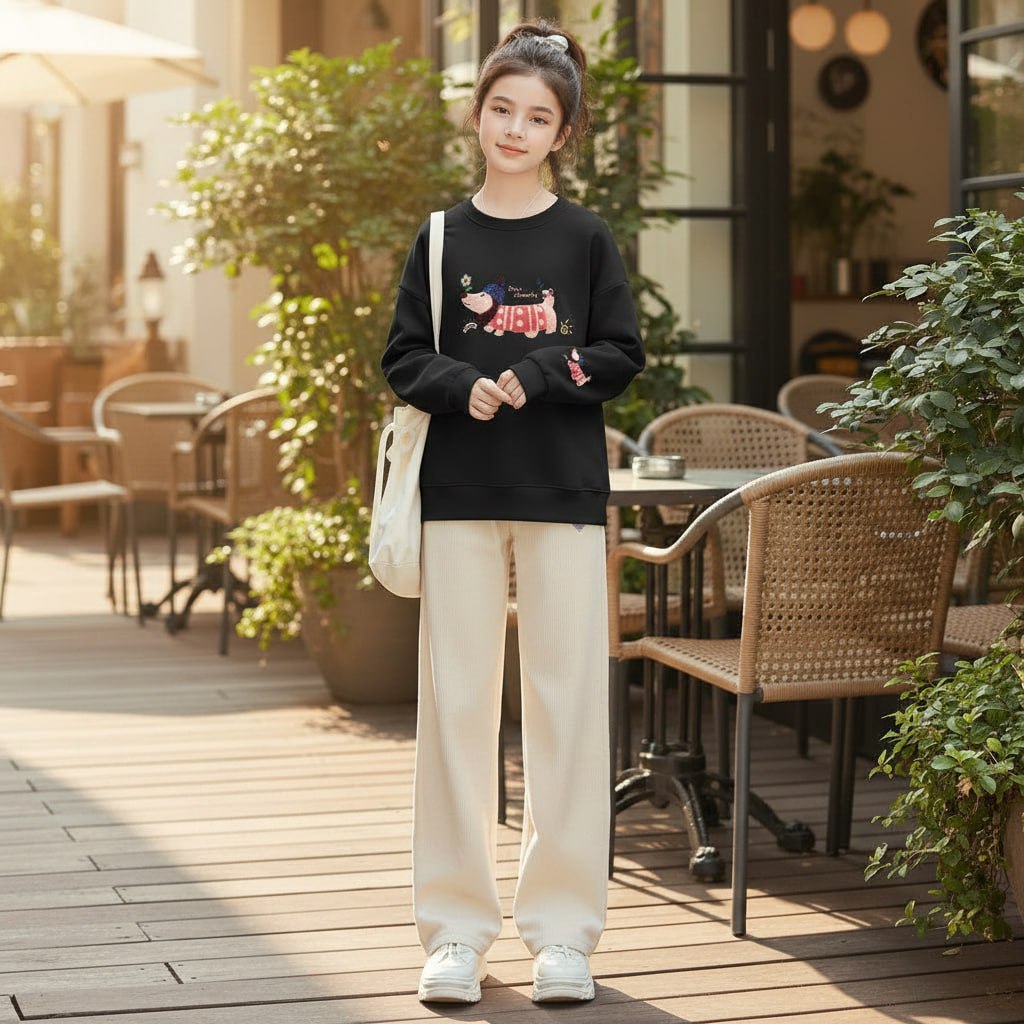 Áo nỉ cổ tròn in cún cho bé gái size đại BEESHOP D25095