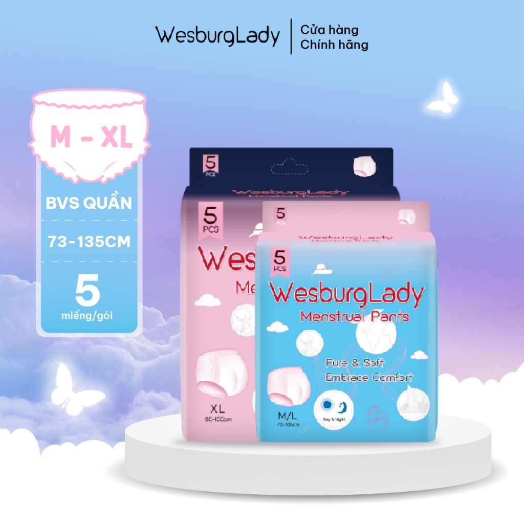 Băng Quần Vệ Sinh Phụ Nữ WesburgLady Ôm 360° Chống Tràn Khô Thoáng Khử Mùi Kép Size M/L/XL x5 Quần