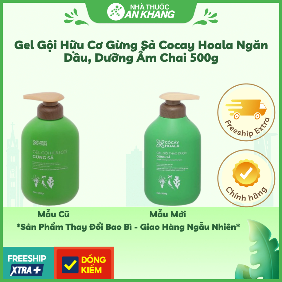 Gel gội hữu cơ Gừng Sả Cocay Hoala ngăn dầu, dưỡng ẩm chai 500g