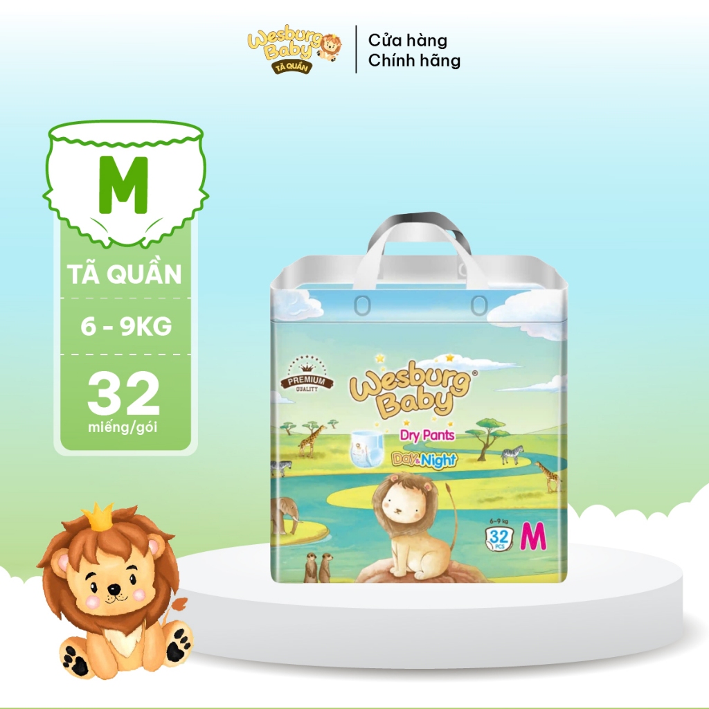 [MUA 2 GIẢM 50%] Tã Quần Trẻ Em WESBURG BABY Siêu Thấm Hút Thoáng Khí 360° Mềm Mại Ôm Khít Size M x32 miếng (6-9kg)