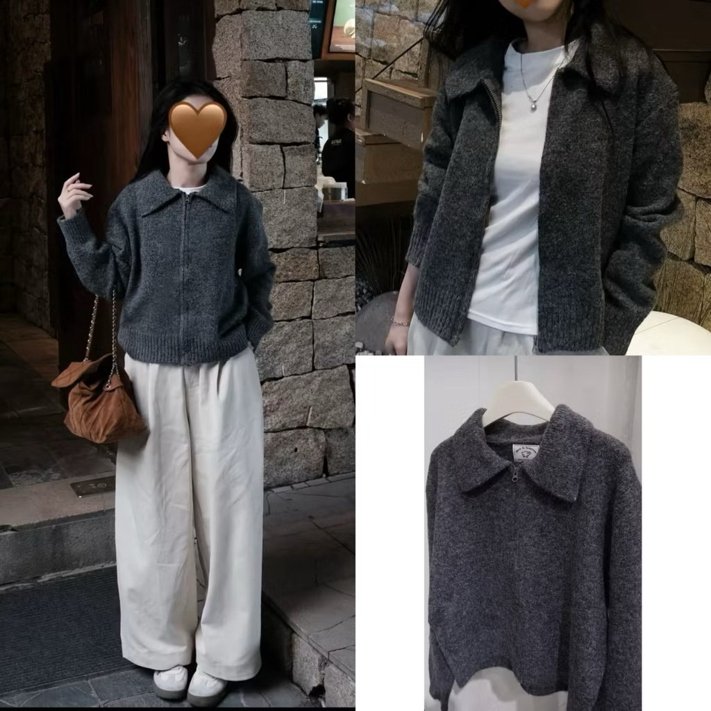 [NEW SẴN /2025]Áo len cardigan cổ bẻ khoá kéo lông xù TAG CỪU màu vintage hàng QC loại 1