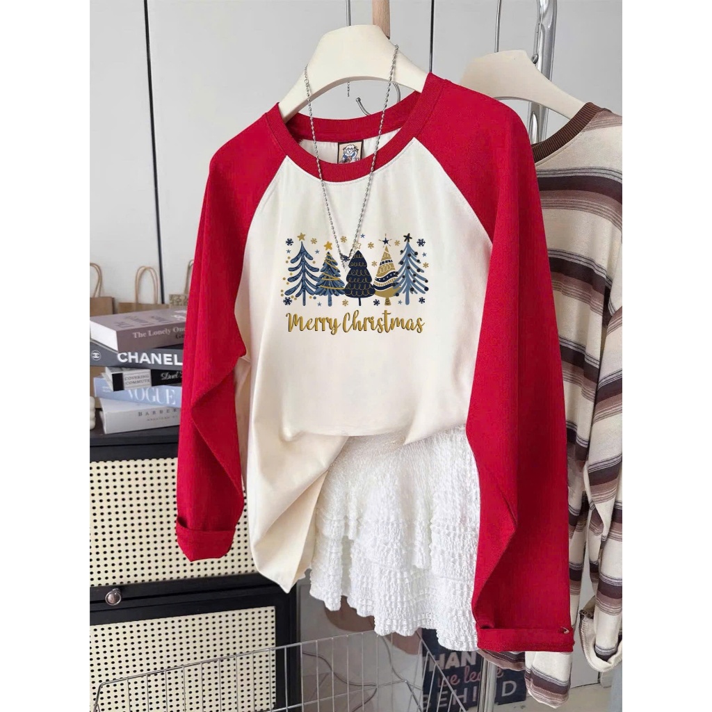 HỎA TỐC - Áo Giáng sinh, Áo dài tay in hình Neol xinh xắn JULY FASHION, Áo dài tay phối màu, kẻ sọc chất cotton xượt