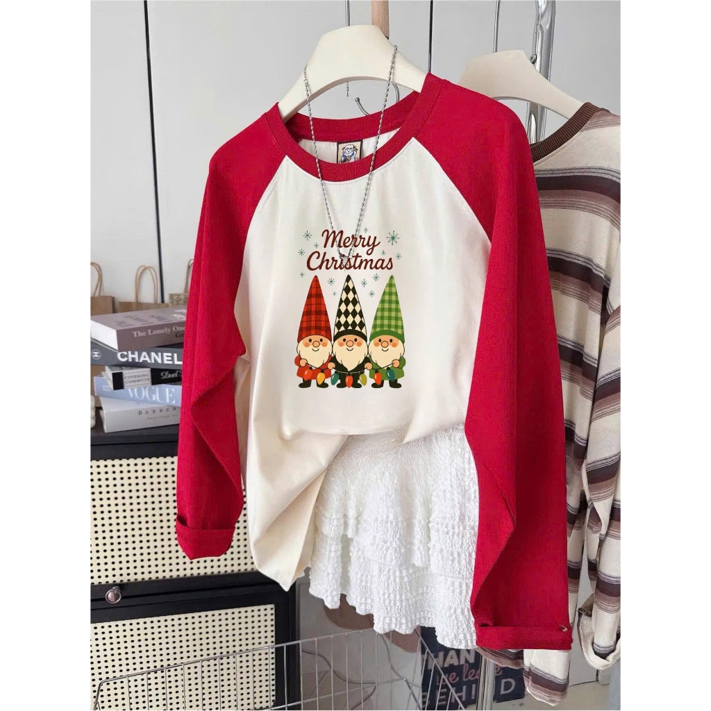 HỎA TỐC - Áo Giáng sinh, Áo dài tay in hình Neol xinh xắn JULY FASHION, Áo dài tay phối màu, kẻ sọc chất cotton xượt