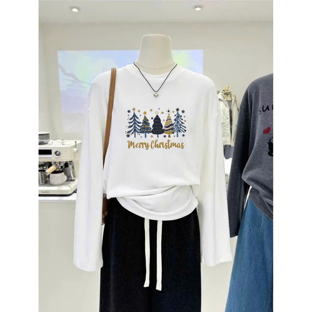 HỎA TỐC - Áo Giáng sinh, Áo dài tay in hình Neol xinh xắn JULY FASHION, Áo dài tay phối màu, kẻ sọc chất cotton xượt