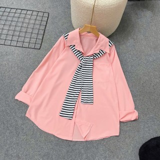 Áo Sơ Mi Tay Dài Phối Khăn Thủy Thủ Quàng Vai Phong Cách Hàn Quốc Cho Chubby Sm20+A195