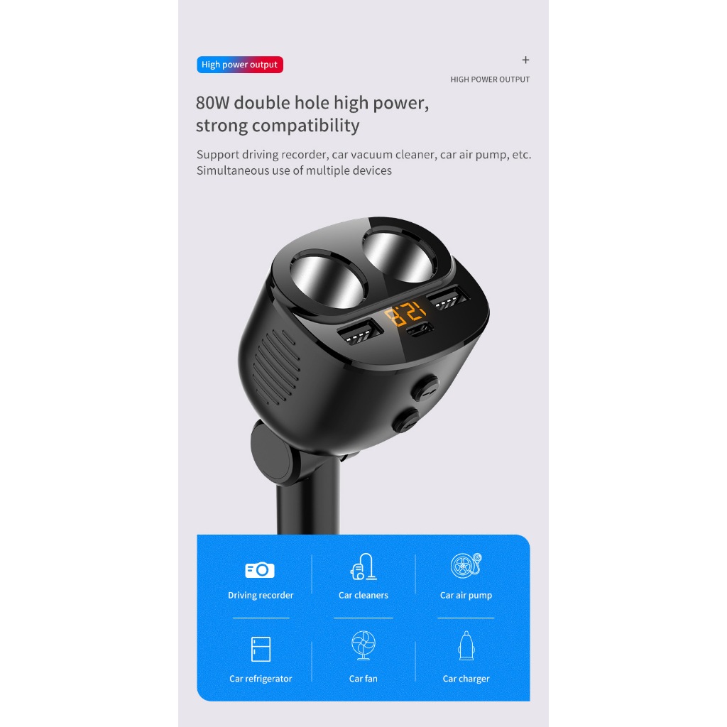 Tẩu Sạc Ô Tô 2 Cổng USB + Type-C PD 18W, Chia 2 Lỗ Tẩu Thuốc – Sạc Nhanh, Dùng Được Nhiều Thiết Bị