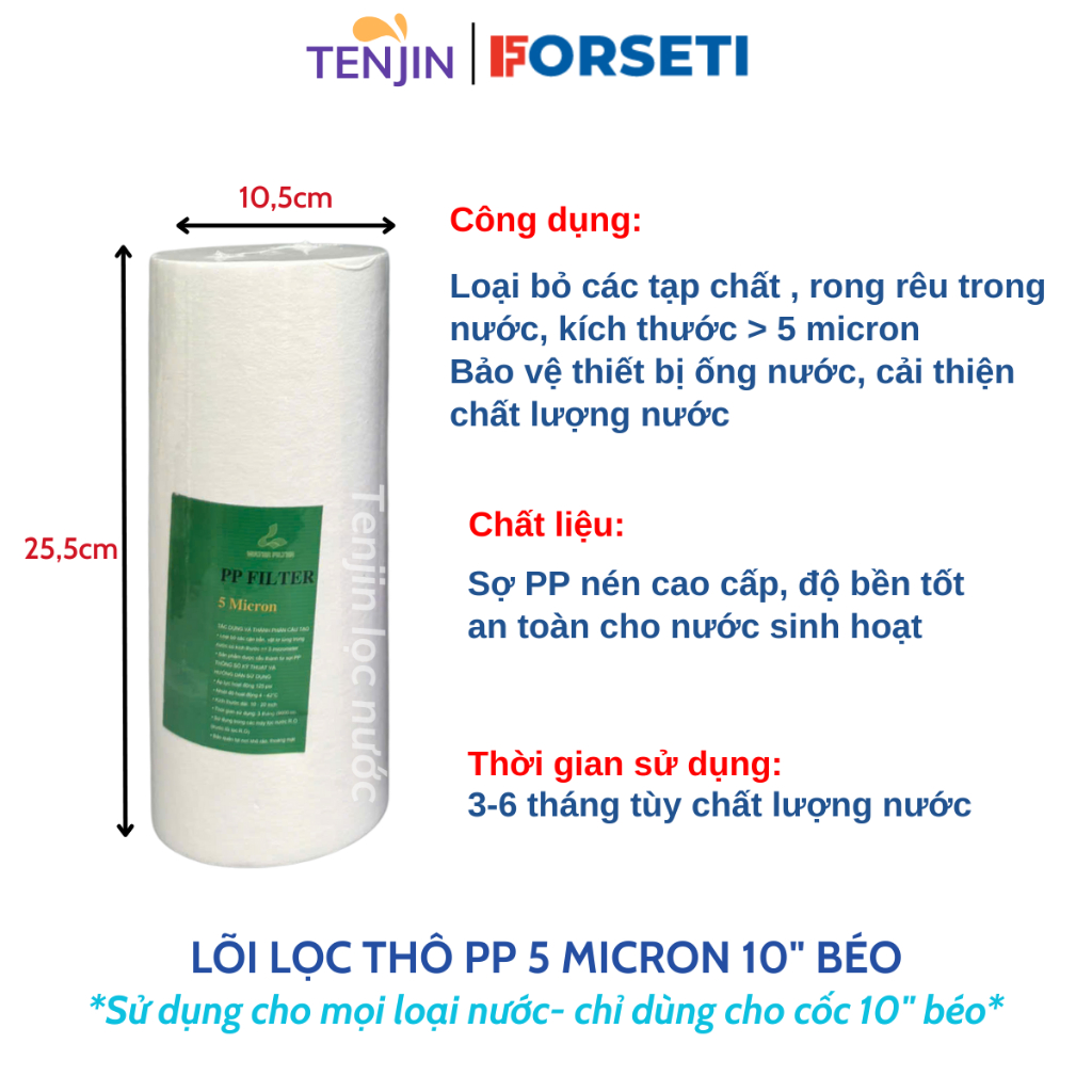 Lõi Lọc Nước Thô Đầu Nguồn Dùng Cho Cốc Lọc Béo 10 Inch - Cải Thiện Nước Sinh Hoạt Cho Gia Đình