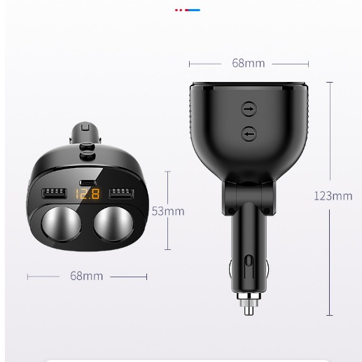 Tẩu Sạc Ô Tô 2 Cổng USB + Type-C PD 18W, Chia 2 Lỗ Tẩu Thuốc – Sạc Nhanh, Dùng Được Nhiều Thiết Bị