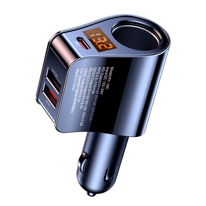 Tẩu Sạc Ô Tô Đa Năng 2 Cổng USB + Type-C PD 18W, Chia 2 Lỗ Tẩu Thuốc, Màn Hình Hiển Thị Điện Áp | Sạc Nhanh QC3.0