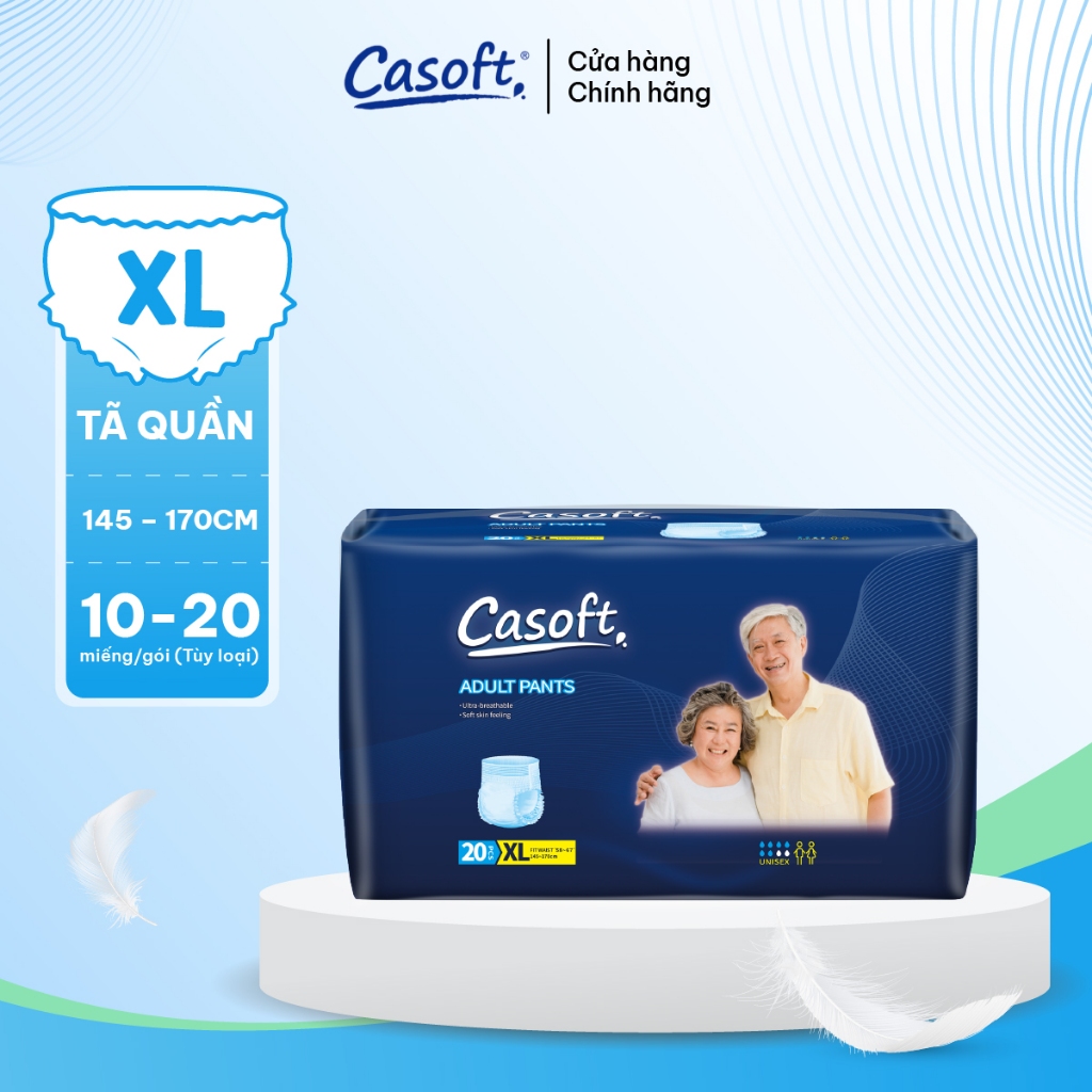 Tã Quần Người Lớn Casoft – Siêu Thấm Hút, Chống Tràn Kép, Thoáng Khí Đa Chiều Size XL x10-20 miếng