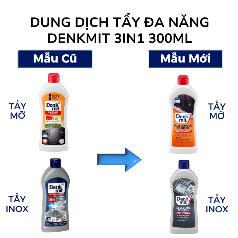 Dung dịch vệ sinh tẩy rửa inox, bồn rửa chén bát, tẩy dầu mỡ bếp DENKMIT 3IN1 chai 300ml Hàng Đức