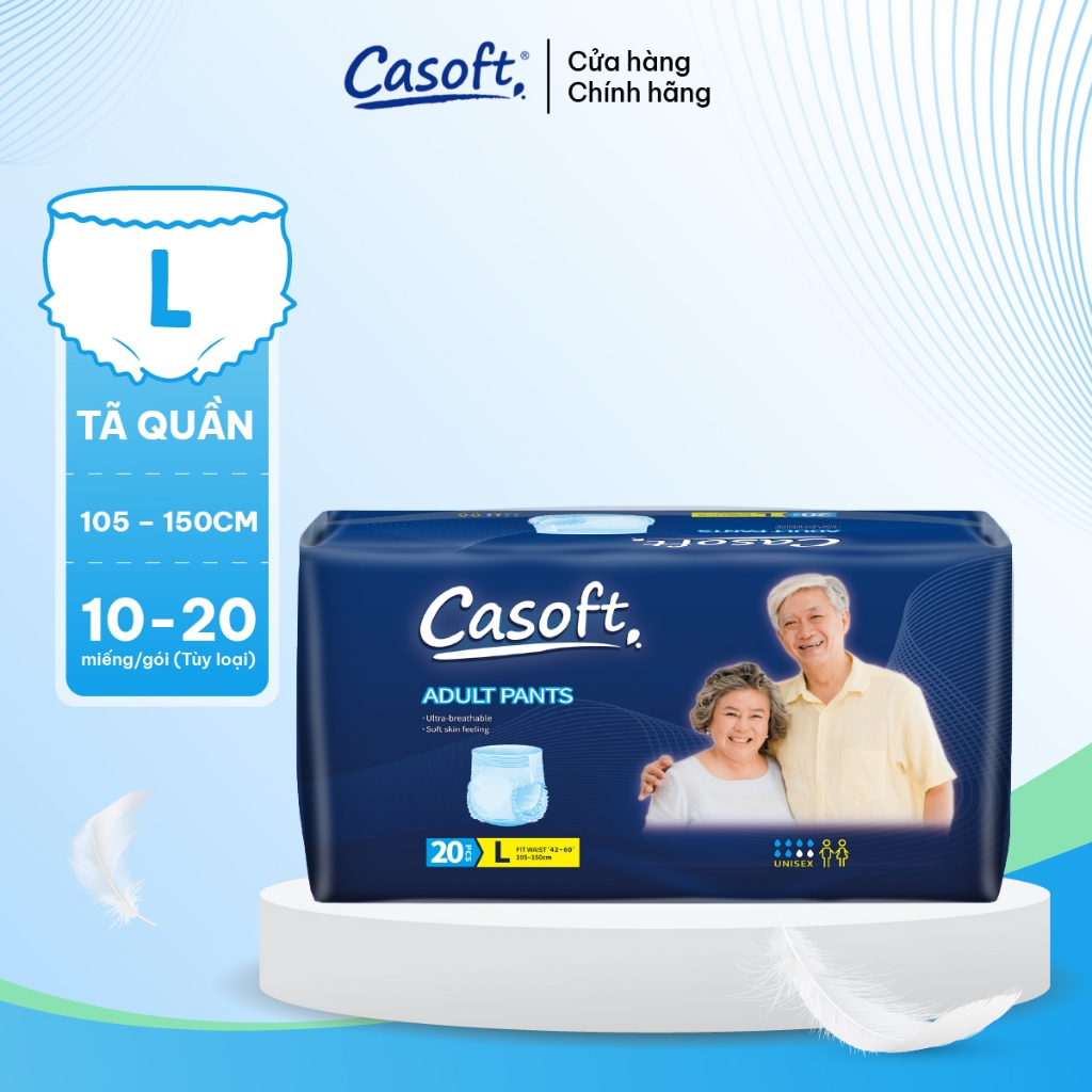 Tã Quần Người Lớn Casoft – Siêu Thấm Hút, Chống Tràn Kép, Thoáng Khí Đa Chiều Size L x10-20 miếng