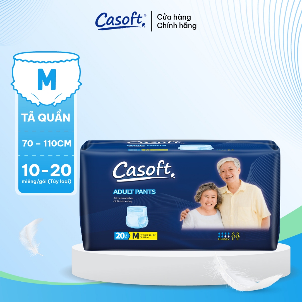 Tã Quần Người Lớn Casoft – Siêu Thấm Hút, Chống Tràn Kép, Thoáng Khí Đa Chiều Size M x10-20 miếng