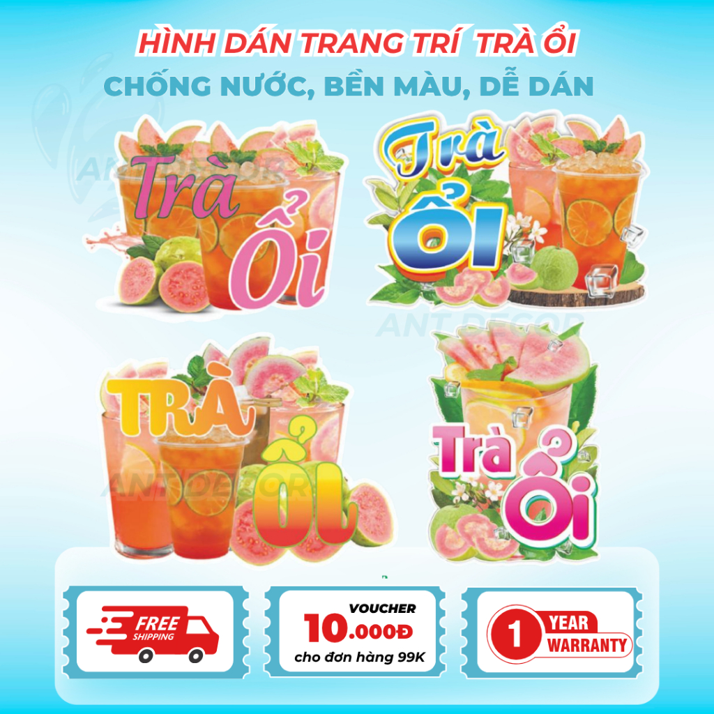 Decal Dán Trà ỔI  – Nhãn Dán Trang Trí Xe Nước Giải Khát – Dễ Dán, Bền Đẹp, Chống Nước