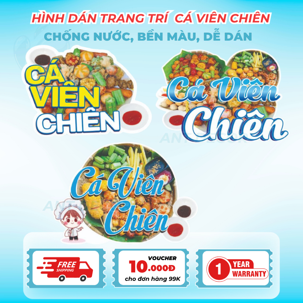 🐟 Decal Cá Viên Chiên Xe Đẩy – Tem Dán Logo, In Rõ Nét, Dán Chắc, Giá Rẻ