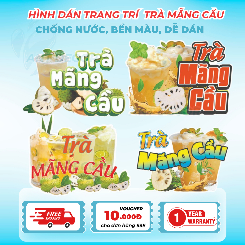Decal Dán Trà MÃNG CẦU  – Nhãn Dán Trang Trí Xe Nước Giải Khát – Dễ Dán, Bền Đẹp, Chống Nước