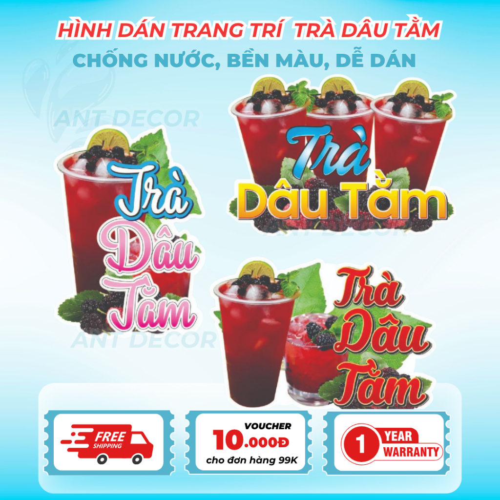 Decal Dán Trà Dâu TẰM – Nhãn Dán Trang Trí Xe Nước Giải Khát – Dễ Dán, Bền Đẹp, Chống Nước