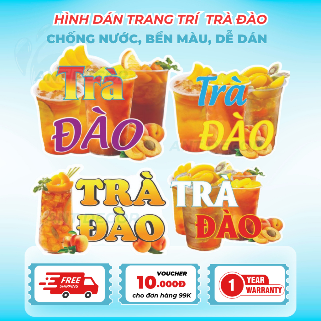 Decal Dán Trà Đào – Nhãn Dán Trang Trí Xe Nước Giải Khát – Chống Nước Đẹp Mắt, Bền Màu, Chống Nước