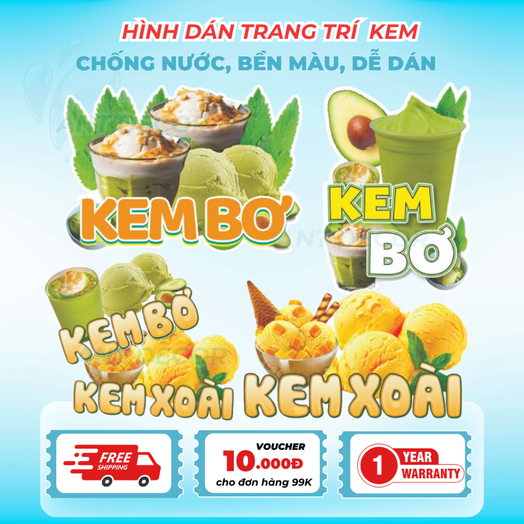 🍦 DECAL KEM BƠ - XOÀI – TEM DÁN ĐẸP, CHUYÊN NGHIỆP CHO ĐỒ ĂN VẶT MÙA HÈ 🌞