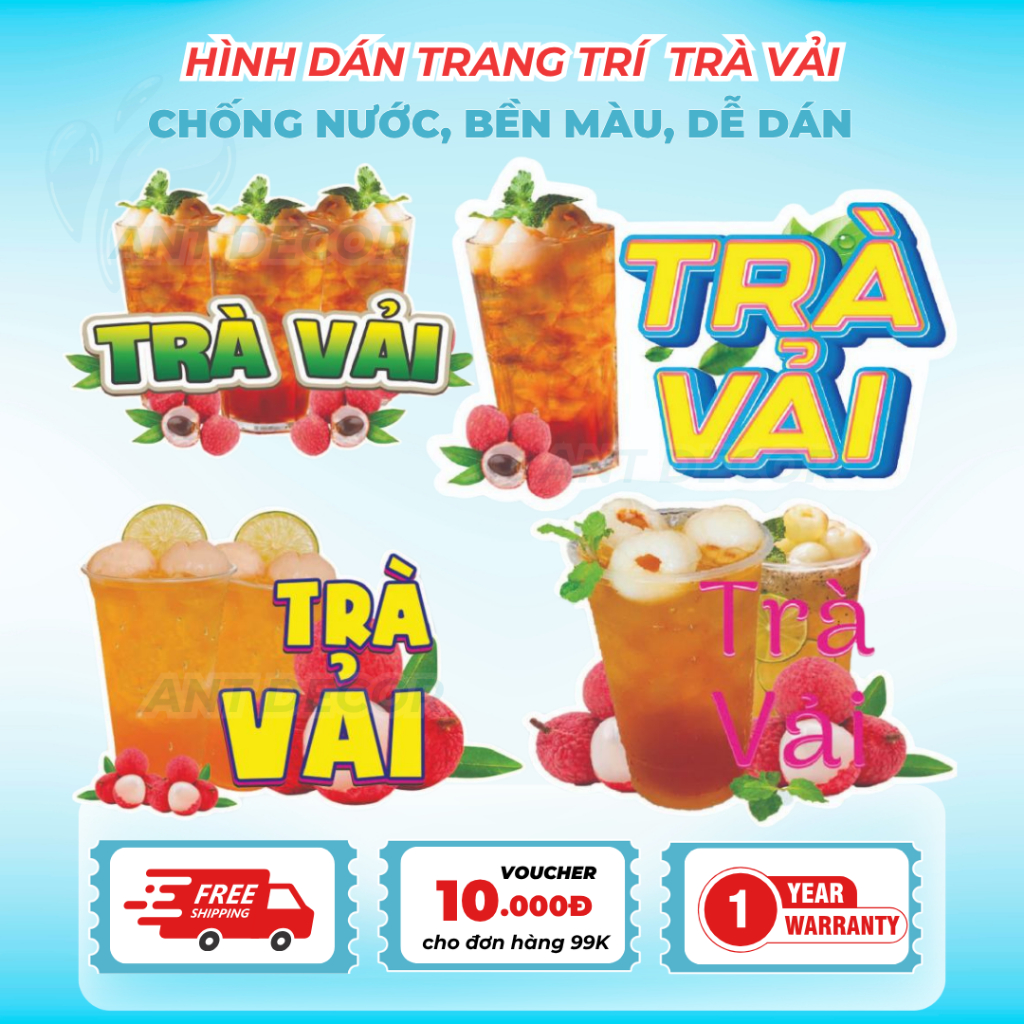Decal Dán Trà Vải – Nhãn Dán Trang Trí Xe Nước Giải Khát – Dễ Dán, Bền Đẹp, Chống Nước, Bền màu
