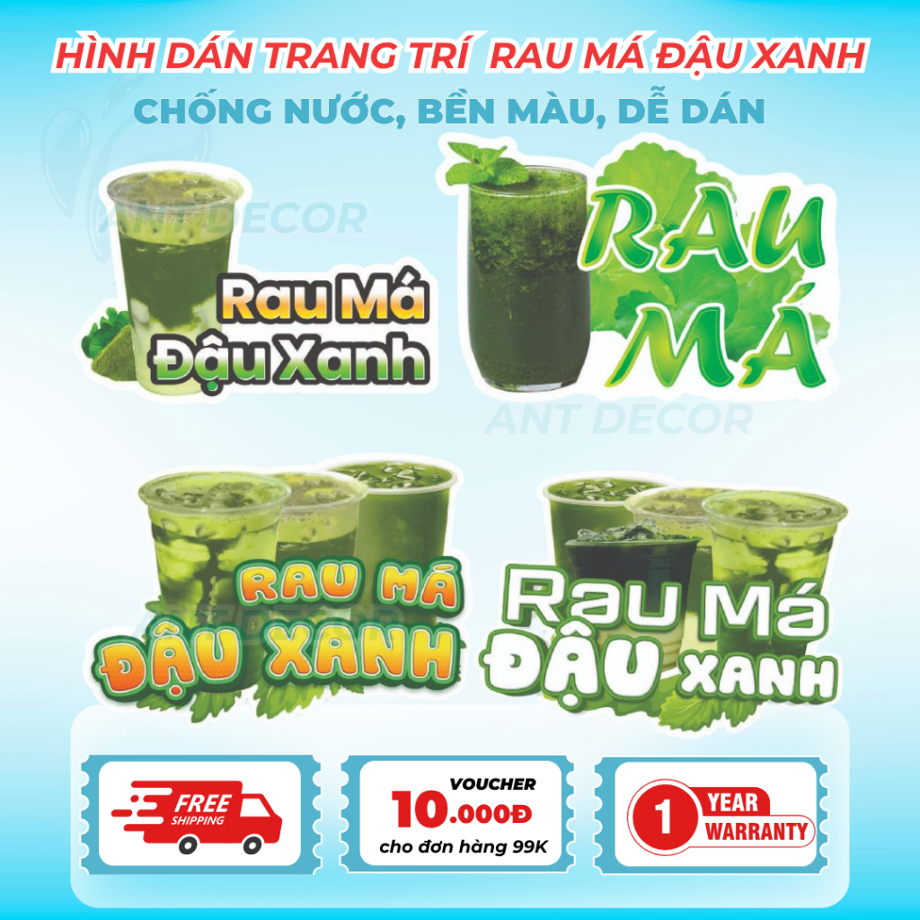 Decal Dán RAU MÁ ĐẬU XANH – Nhãn Dán Trang Trí Xe Nước Giải Khát – Dễ Dán, Bền Đẹp, Chống Nước