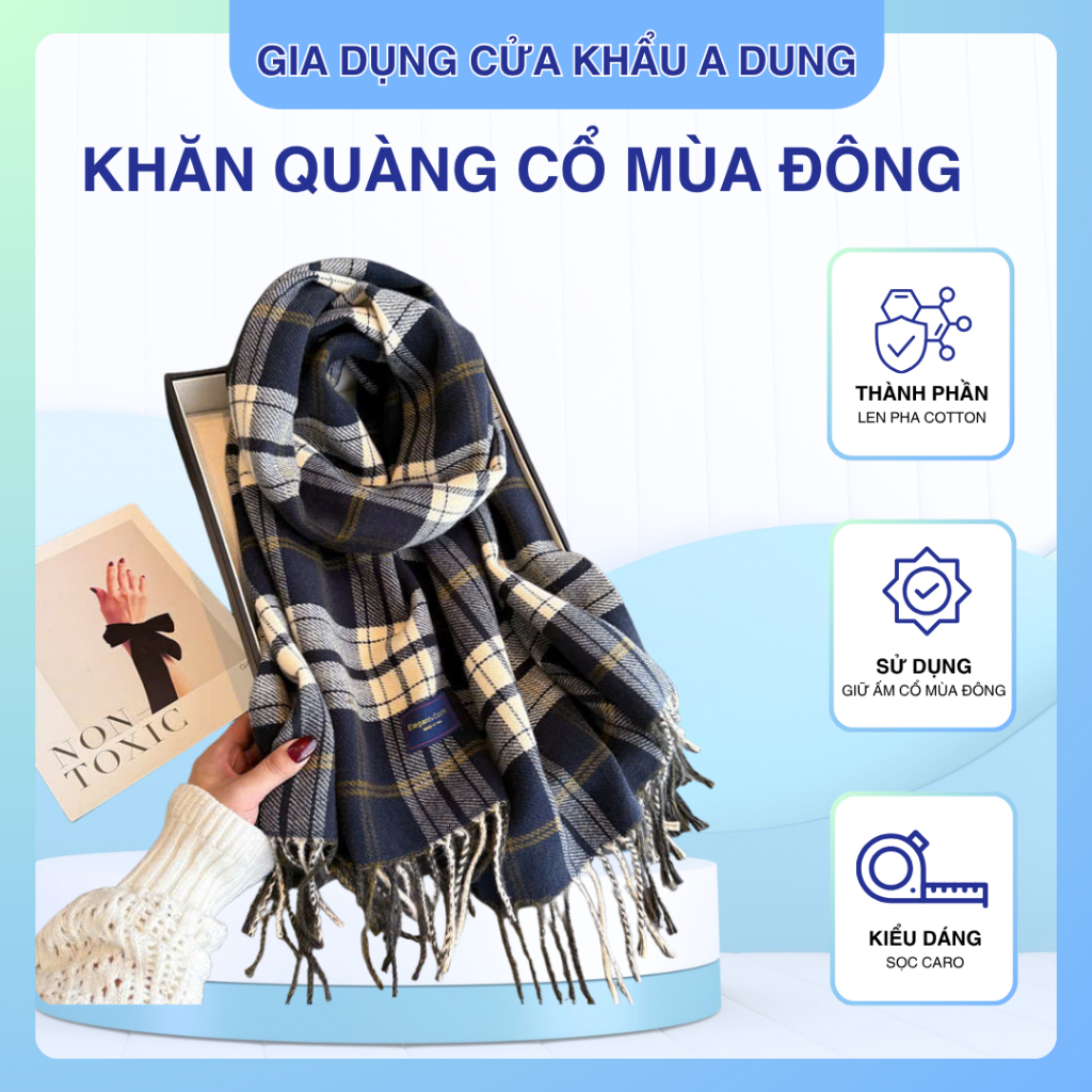 Khăn Len Choàng Cổ Họa Tiết Caro Unisex Quà Tặng Giáng Sinh Nam Nữ Dễ Phối Đồ Giữ Ấm Mùa Đông - 1
