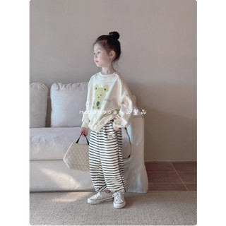 [B&G] Sét bộ nỉ thu đông áo dài tay kèm quần kẻ sọc ngang cho bé gái từ 10-45kg(2-12 tuổi)