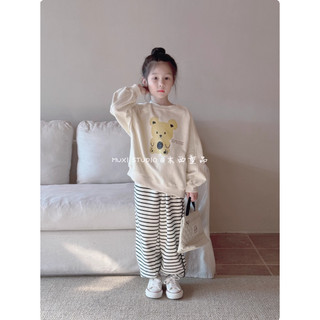 [B&G] Sét bộ nỉ thu đông áo dài tay kèm quần kẻ sọc ngang cho bé gái từ 10-45kg(2-12 tuổi)