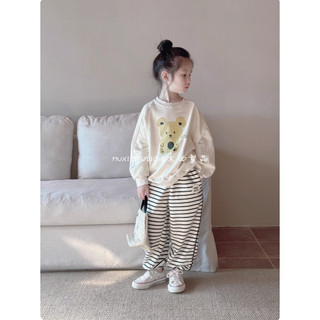 [B&G] Sét bộ nỉ thu đông áo dài tay kèm quần kẻ sọc ngang cho bé gái từ 10-45kg(2-12 tuổi)