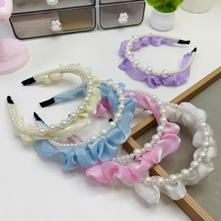 Bờm tóc vải tơ nhún phối hạt trai nhân tạo, bờm tóc ánh nhũ sang chảnh Chồi accessories Y002