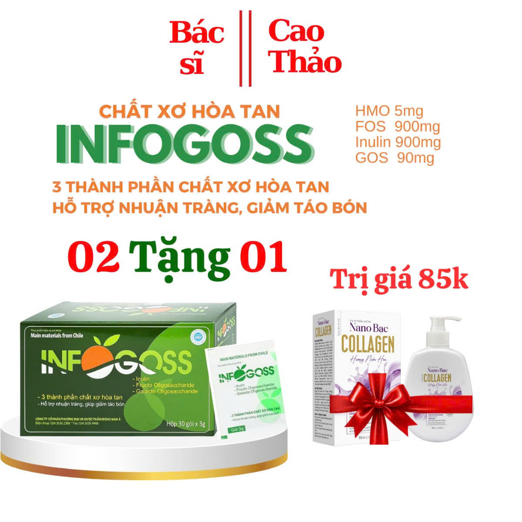 Infogoss 3g IAP - Chất xơ hòa tan hỗ trợ giảm táo bón, nhuận tràng (30 gói)
