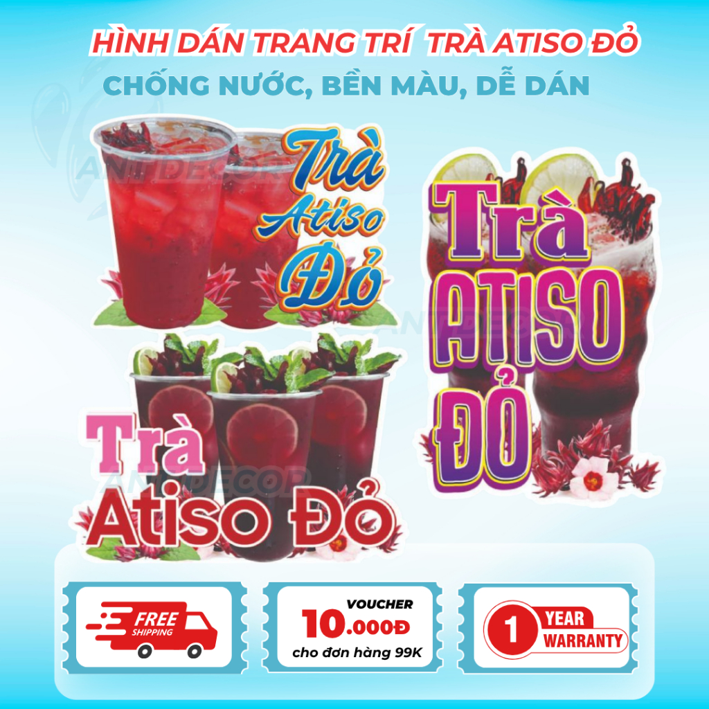 Decal Dán TRÀ ATISO ĐỎ – Nhãn Dán Trang Trí Xe Nước – Dễ Dán, Bền Đẹp, Chống Nước
