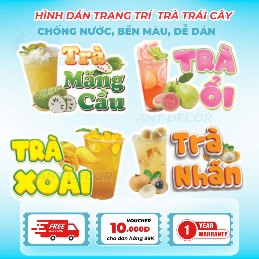 Decal Dán Trà Trái Cây – Nhãn Dán Trang Trí Xe Nước Giải Khát – Dễ Dán, Bền Đẹp, Chống Nước