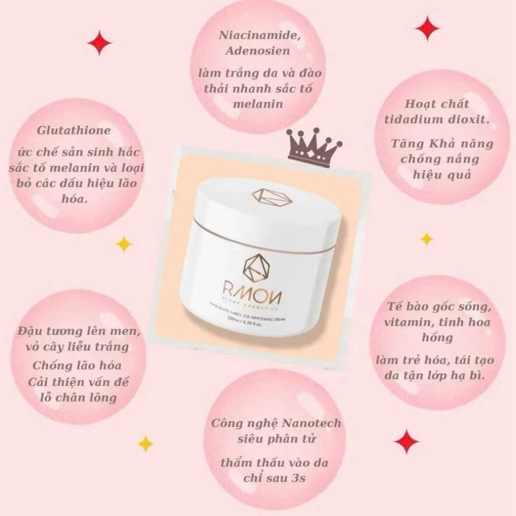 Kem Dưỡng Trắng Da Rmon White Label Dia Whitening Cream 200ml hạn 2028 kem body rmon IS24