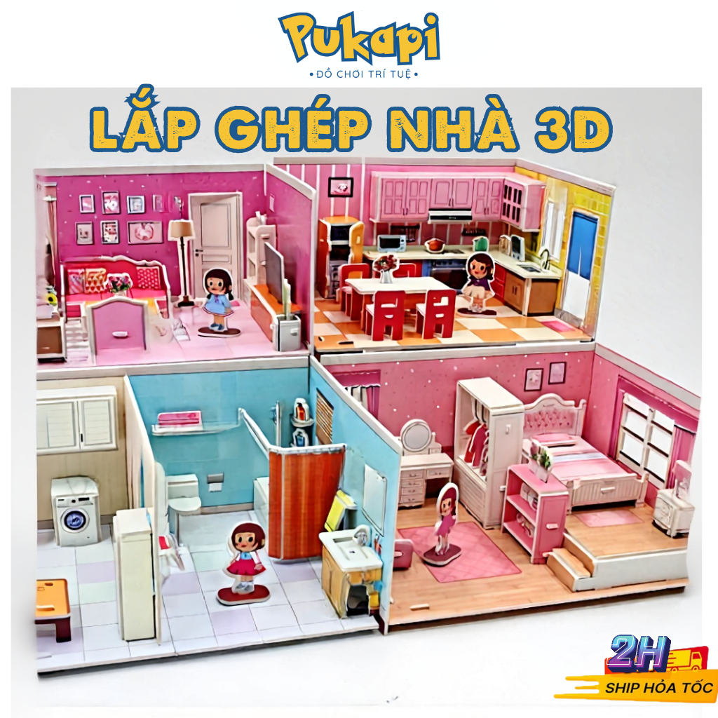Bộ Đồ Chơi Ngôi Nhà Xếp Hình Lắp ráp 3D Bộ Mô Hình Giấy 3D Thỏa Sức Sáng Tạo Dễ Lắp Ghép Tranh Ghép-Đồ Chơi PUKAPI