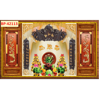 Tranh 3D dán tường Bàn thờ gia tiên VẢI LỤA KIM SA tặng keo +dụng cụ, KHÔ LỚN 2MX2M5 LL