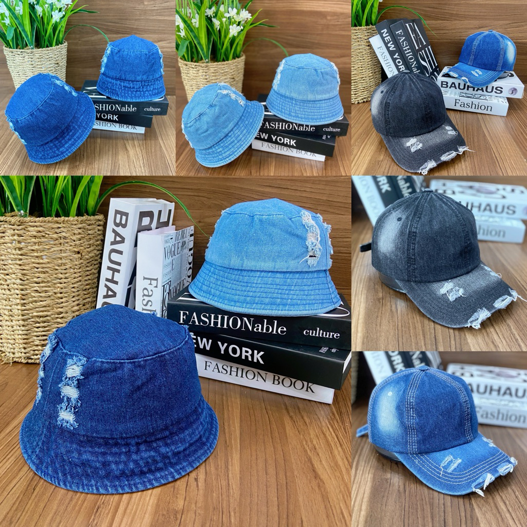 COMBO MŨ CỤP JEAN, NÓN LƯỠI TRAI JEAN TUA PHONG CÁCH DENIM NAM NỮ