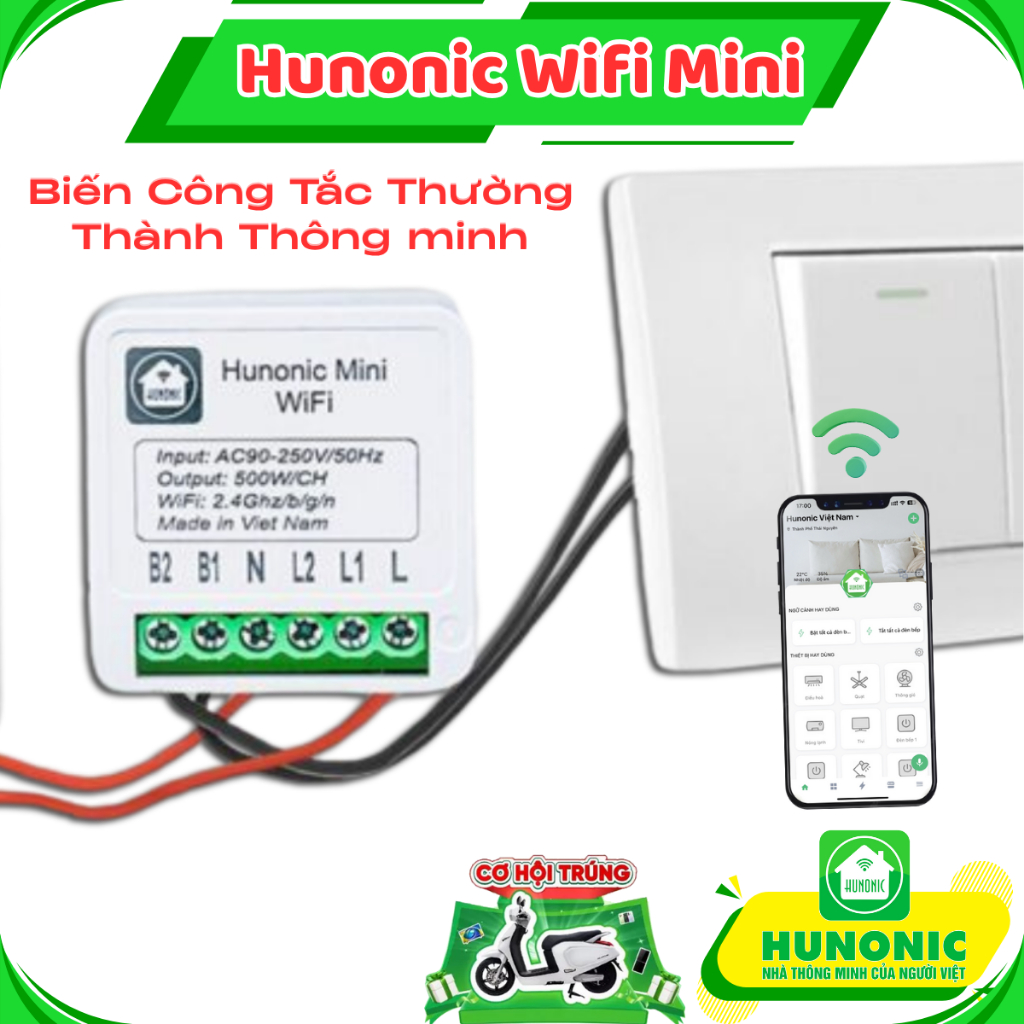 Công Tắc Wifi Hunonic Mini Biến Công Tắc Thường Thành Thông Minh Điều ...