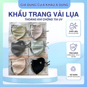 Khẩu Trang Vải Lụa Mềm 2 Lớp Chống Nắng Tia UV Bụi Mịn Form Dáng Ôm Mặt Gò Má Cao