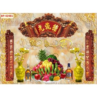 Tranh 3D dán tường bằng vải lụa cao cấp vị trí ban thờ, bàn thờ gia tiên KHỔ LỚN, Tranh lụa