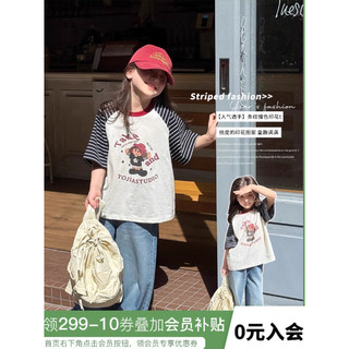 [B&G] Sét bộ áo thun cotton tay phối kẻ kèm quân jean dài mềm cho bé gái từ 10-45kg(2-12 tuổi)